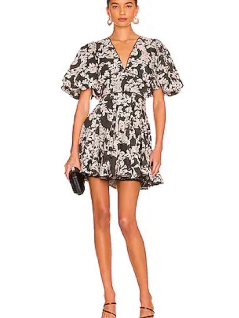 HEMANT & NANDITA Black and White Floral Mini Dress